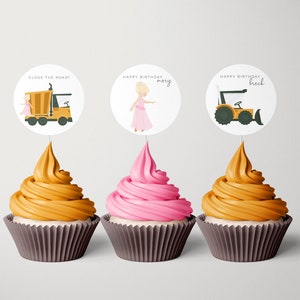 LKWas und Tiaras Cupcake Toppers, bearbeitbare Vorlage, Baustellenpartyetiketten, gemeinsame Party-Extras, Prinzessin zum Ausdrucken, LP47-025a