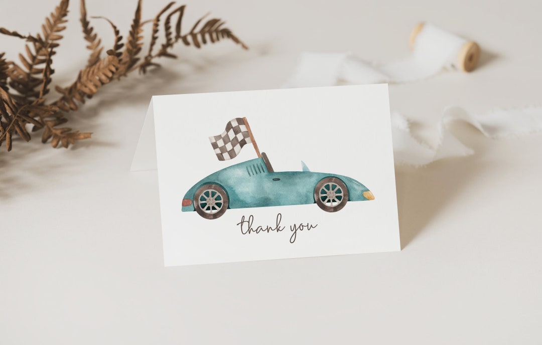 Racing Thank You Card, Editable Template, Vintage Race Car Birthday ...