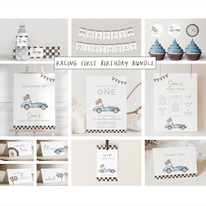 First Lap Birthday Bundle Set, Editable Template, FAST ONE Racing Birthday Package, Growing up too Fast Suite, Blue, LP21-037Q