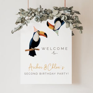 BOY GIRL Toucan Welcome Sign, Editable Template, Twin Boy Girl, Twocan Party Better than One, Toucan Birthday Banner, Birthday LP19-004b