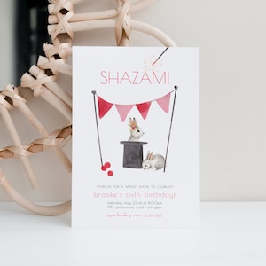 Girl Magic Show Birthday Invitation, Editable Template, Magician Party Invite, Magical Tricks, Magic Bunnies, Instant Download LP18-002