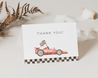 Racing Thank You Card, Editable Template, Vintage Race Flags Birthday Printable, Start your Engines, Checkered Flag Thank Yous, LP21-020f