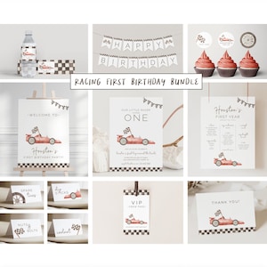 First Lap Birthday Bundle Set, Editable Template, FAST ONE Racing Birthday Package, Growing up too Fast Suite, Red Sports Car, LP21-035Q