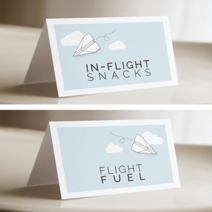 Etiquetas de barraca de comida de avião de papel, modelo editável, etiquetas de nome, para impressão, moscas do tempo, lanches de voo, guloseimas em voo, LP29-003j