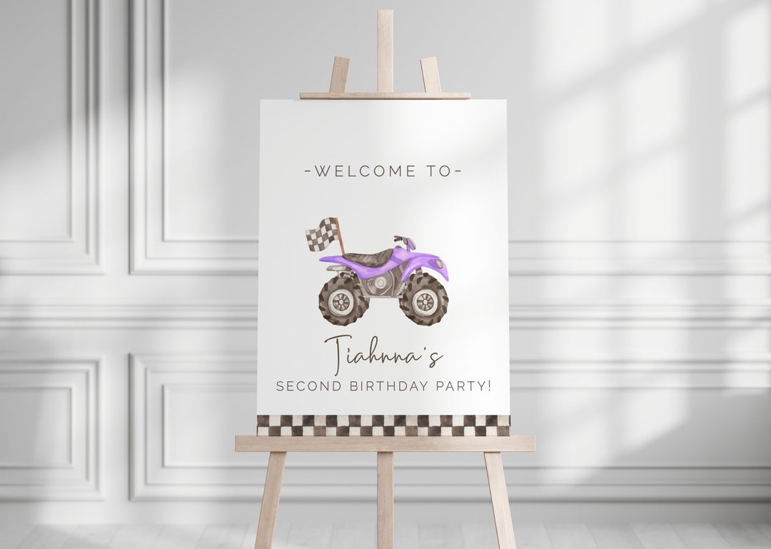 GIRL Two Fast Welcome Sign, Editable Template, Purple Quad Racing ...