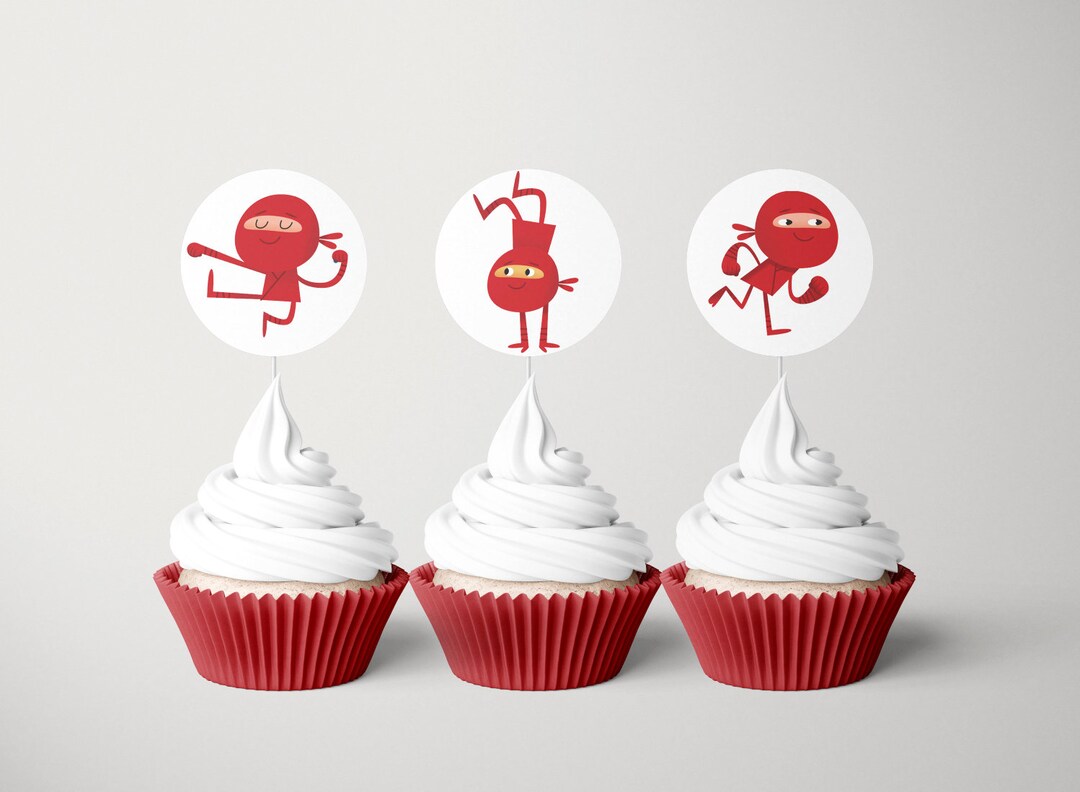 Ninja Cupcake Toppers, Editable Template, Warrior Party Labels, Let's ...
