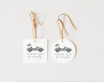 Racing Thank You Tags, Editable Template, Race Car Thank You Favor Labels, Race car Birthday Printable, Vintage Flag LP71-001d