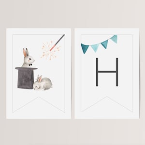 Magic Show Happy Birthday Banner, Editable Template, Happy Birthday Garland, Blue Magic Tricks, Party Extras, Magician LP18-001b