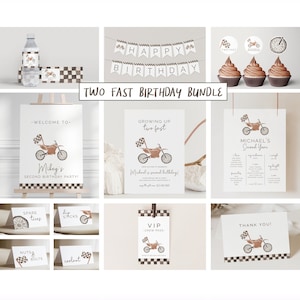 Dirt Bike Birthday Bundle Set, Editable Template, Racing Birthday Package, Growing Up Two Fast Suite, Two Curious, Party Extras, LP21-014Q