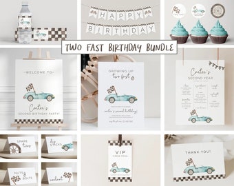 Growing Up Two Fast Birthday Bundle Set, Editable Template, Racing Birthday Package, Two Fast Two Curious Suite, Blue, LP21-013Qa