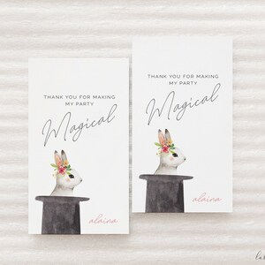 Girl Magic Show Thank You Labels, bearbeitbare Vorlage, Magier-Party-Dankeschön-Tags, Magischer Geburtstag, Instant Download LP18-004a