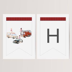 Trucks and Tutus Birthday Banner, Editable Template, Happy Birthday Garland, Emergency Vehicles, Fire Trucks, Party Extras, LP63-004a