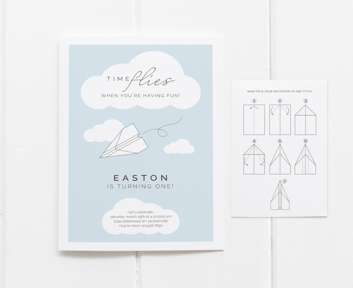 Paper Airplane Birthday Invitation Editable Template Paper Etsy