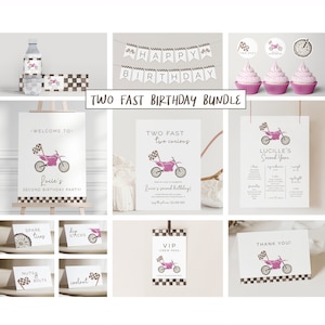 Girl Dirt Bike Birthday Bundle Set, Editable Template, Racing Birthday Package, Two Fast Two Curious Suite, Racing, Party Extras, LP21-030Q