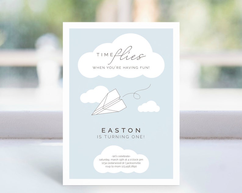 Paper Airplane Birthday Invitation Editable Template Paper Etsy