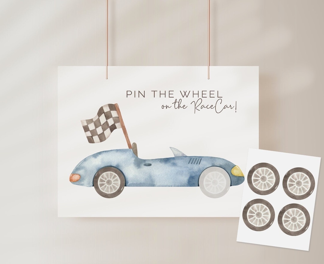 Blue Pin the Wheel on the Race Car, Editable Template, Two Fast Poster ...