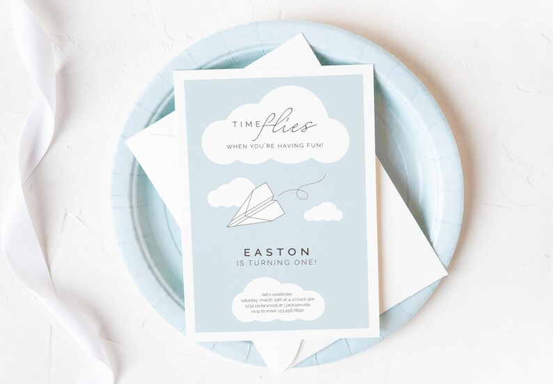 Paper Airplane Birthday Invitation Editable Template Paper Etsy