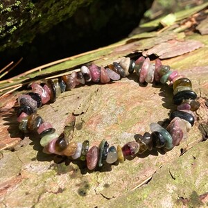 Watermelon Tourmaline Gemstone Elastic Bracelet (7.5”)