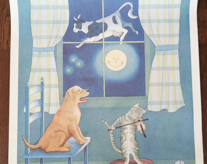 Cow Jumped Over the Moon Nursery Rhyme Art Print 18 X 24 Signed