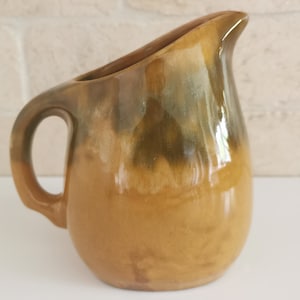 MCM Beauceware Creamer CRAZING Canadian Pottery Vintage 5.5&quot; Tall Yellow Green Autumn Tones Small Pitcher Planter Dip Glaze