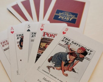 Vintage Saturday Evening Post Norman Rockwell Playing Cards Set of 10, Red Back Nostalgia Americana Junk Journal Scrapbooking