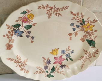 Vintage J&G Meakin Cotswold 12" Serving Platter, Cream China Pretty Floral Cozy Cottage Core England Serveware