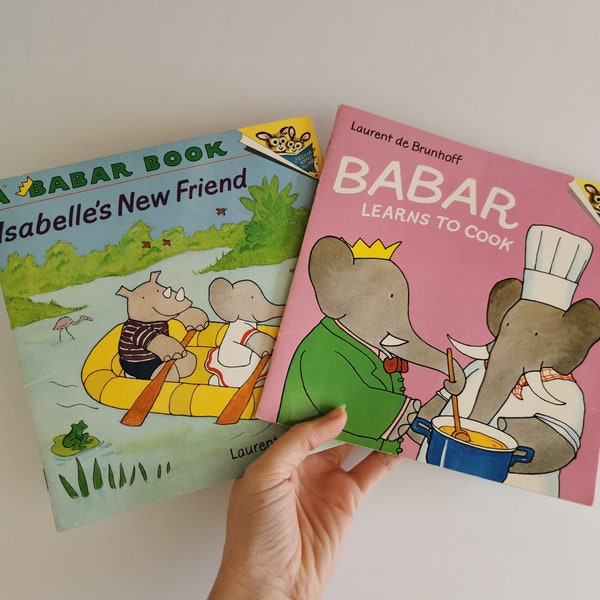 Pair of Babar the Elephant Books, 90s Kids Stories Illustrated Childrens Classics King Babar Read to Me Series Golden Books