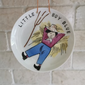 Vintage &quot;Little Boy Blue&quot; Porcelain Ornament, Hand Painted Small Plate Decoration Nursery Rhyme