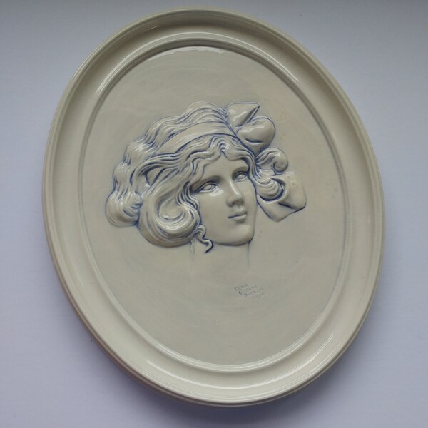 vintage Duncan Ceramics Lady’s Portrait Wall Hanging, Gibson Girl Erma Duncan Ceramic Cameo Wall Art