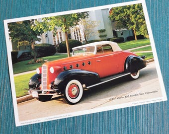 Arte de autos convertibles LaSalle 9 5/8" x 7" Automóvil de lujo Auto antiguo Auto clásico Arte para cueva de hombre Páginas Diario Asiento trasero de auto