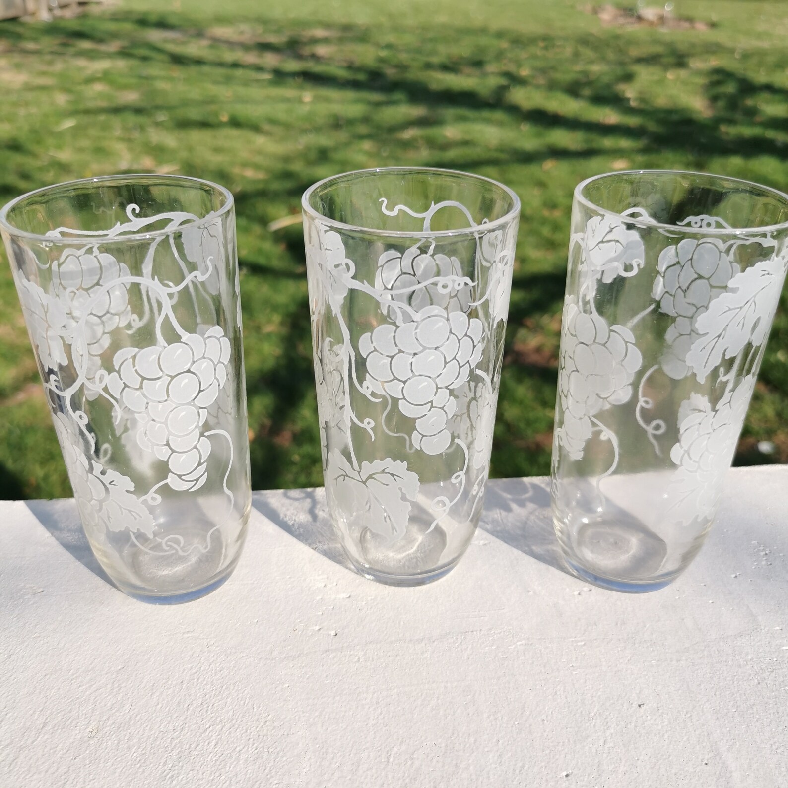 Set of 3 Vintage Etched Glass Tumblers with Grapes Leaves Etsy