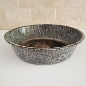 Vintage 10.5&quot; Enamel Dish Pan Deep, Graniteware Gray Spatter Primitive Kitchen Farmhouse Cowboy Kitchen