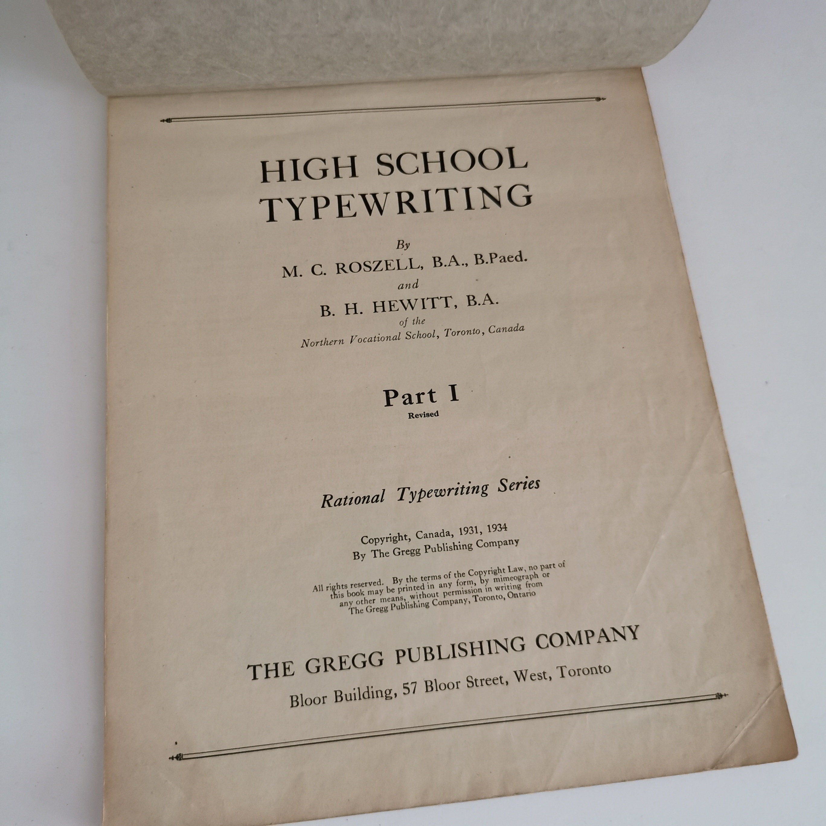 Type Writing Textbook 1934 High School Typewriting Course Book, Ontario Antique Textbook ...