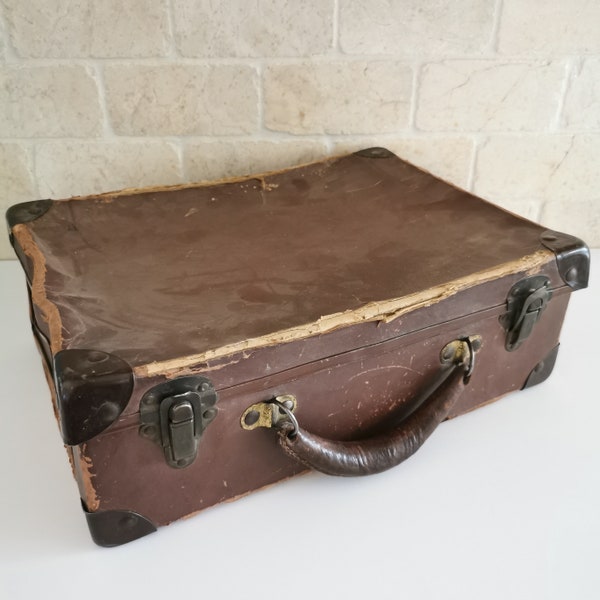 Vintage Brown Luggage Cardboard Display Piece Suitcase Shabby Chic Farmhouse Antique Prop