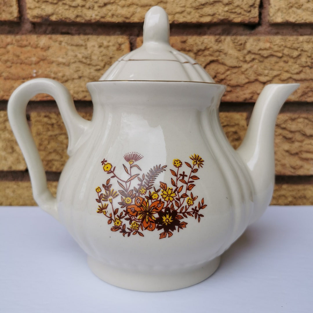Vintage Festival Stoneware Tea Pot, Ceramic Autumn Florals Fall China ...