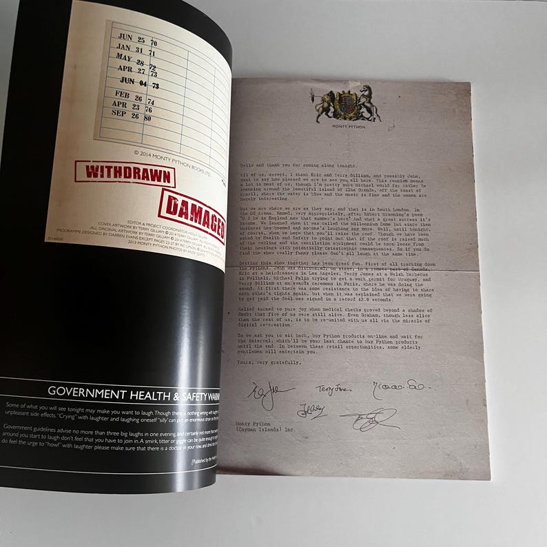 May include: A black and white image of a letter with handwritten signatures. The letter is addressed to "Monty Python" and discusses the "withdrawal" of a product. The letter is dated "2014" and includes the text "WITHDRAWN" and "DAMAGED".