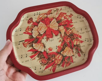 Christmas Tin Tray Retro, Christmas Wreath Holiday Vintage Wall Decor Simple