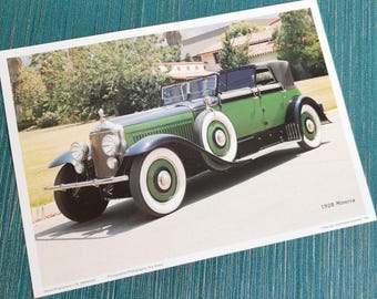 Minerva Classic Auto Art 9 5/8" x 7" Luksusowy samochód Zielony kwartalnik Klasyczny samochód Sztuka jaskini człowieka Strony dziennika