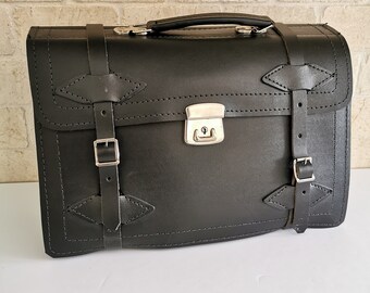 Vintage Black Leather Briefcase, Work Office Carry Bag "Ontario Hydro" - Retro Satchel Mens Bag Laptop