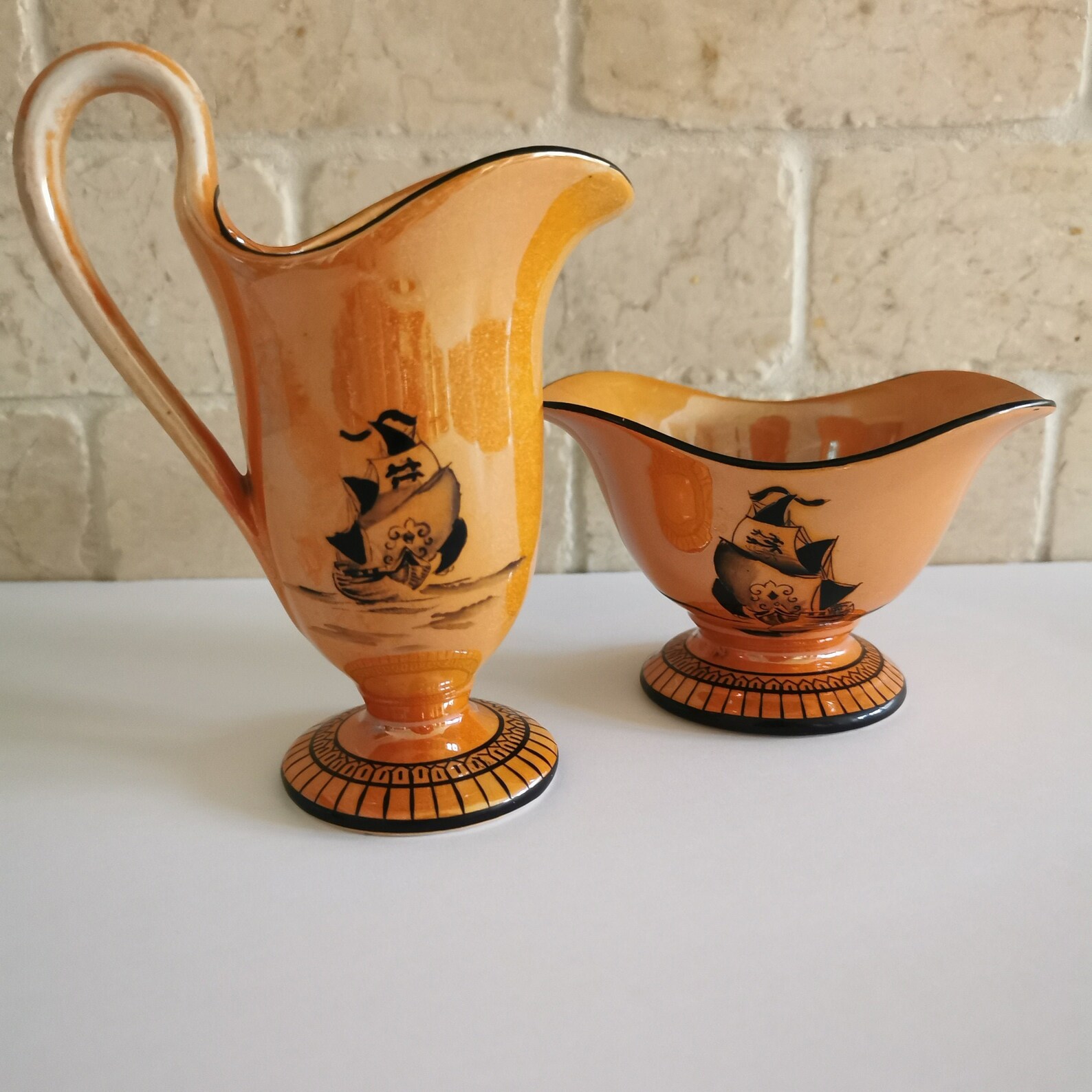 Vintage Art Pottery Creamer and Sugar Bowl CRAZING Etsy