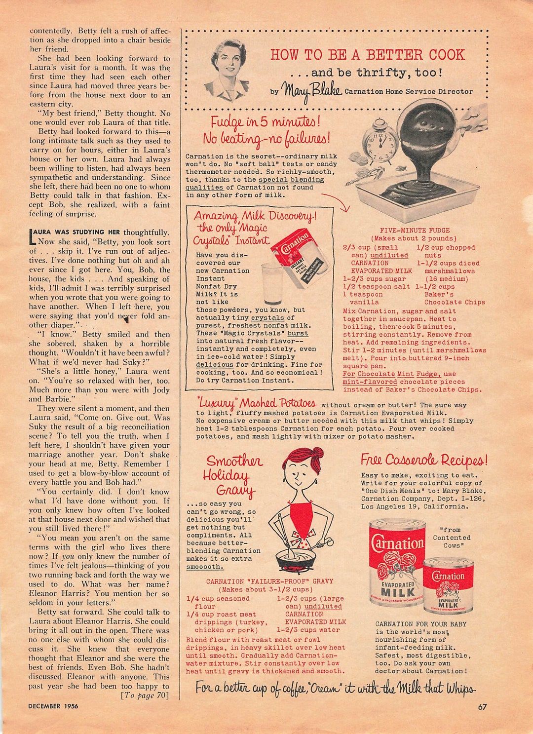 1956 Carnation Milk Recipes Vintage Print Ad Mary Blake Better Cook