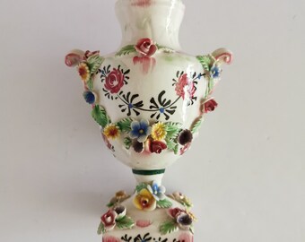 ★カポディモンテ 花瓶 陶器製 ITALY 壺 アンティーク★ ヴィンテージ カポディモンテ スタイル 7インチ 花瓶、欠けた台座壷 花