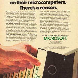 1983 Microsoft Softcard Vintage Print Ad Microcomputer Software Programming Language 80s Computers XENIX MS-DOS Microsoft Basic Interpreter