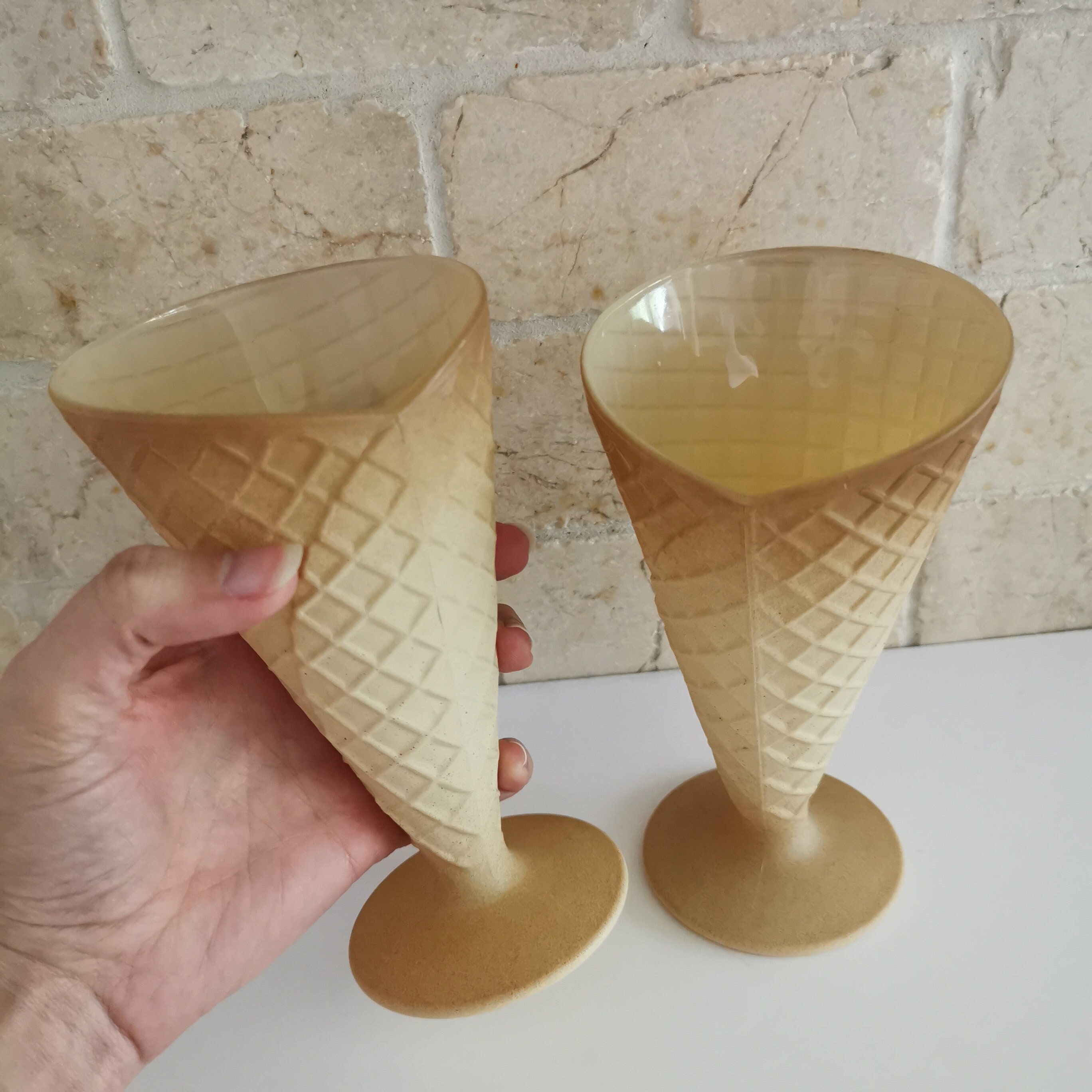 Vintage Glass Ice Cream Cone Set of 2 Waffle Cone Parfait Etsy