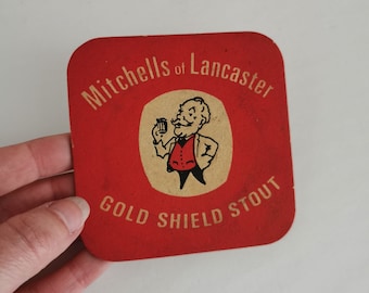 Vintage Mitchell Beer Coaster Lancaster Gold Shield Stout Mat Barware Breweriana