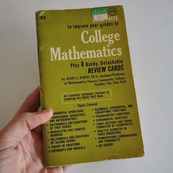 1965 College Mathematics Basic Facts Booklet, Review Cards Study Vintage School Class Guides Algebra Operations