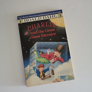 1988 Charlie and the Great Glass Elevator Paperback Novel, Roald Dahl Vintage Kids Book Classic Nostalgia Fiction