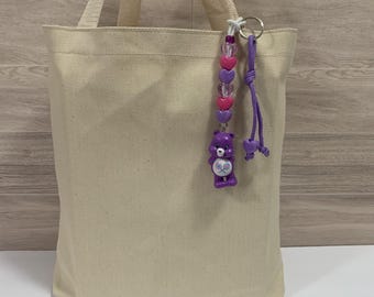 Care Bears Share Bear PVC Toy Figure Upcycled Beaded Bag Charm Bag Flair
