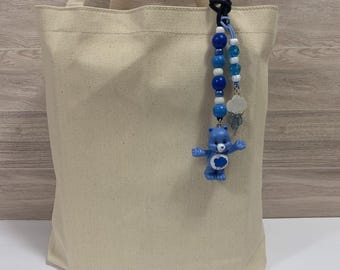 Care Bears Grumpy Bear PVC Toy Figure Upcycled Beaded Bag Charm Bag Flair