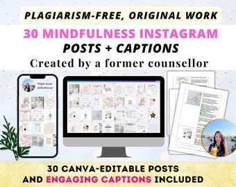 30 publicaciones y subtítulos de Instagram de mindfulness listos para usar / Publicaciones de Instagram de gratitud en Canva / Publicaciones de Instagram de inspiración